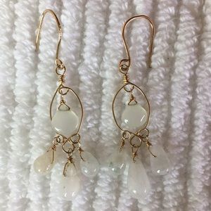 Moonstone and brass handmade chandelier earrings